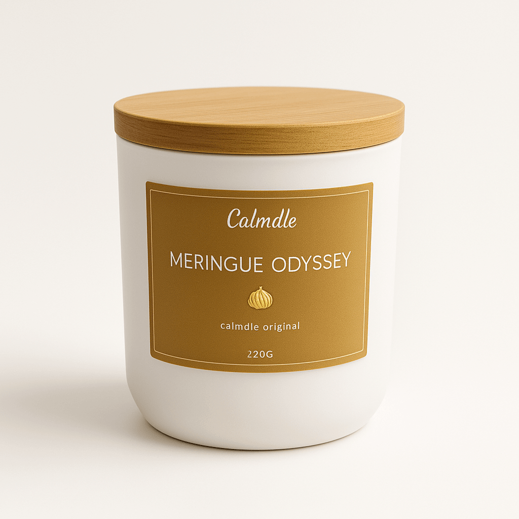 Bougie parfumee citron meringue Meringue oddyssey Calmdle be avec pot blanc et couvercle en bois