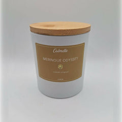 Bougie parfumee citron meringue Meringue oddyssey Calmdle be avec couvercle en bois